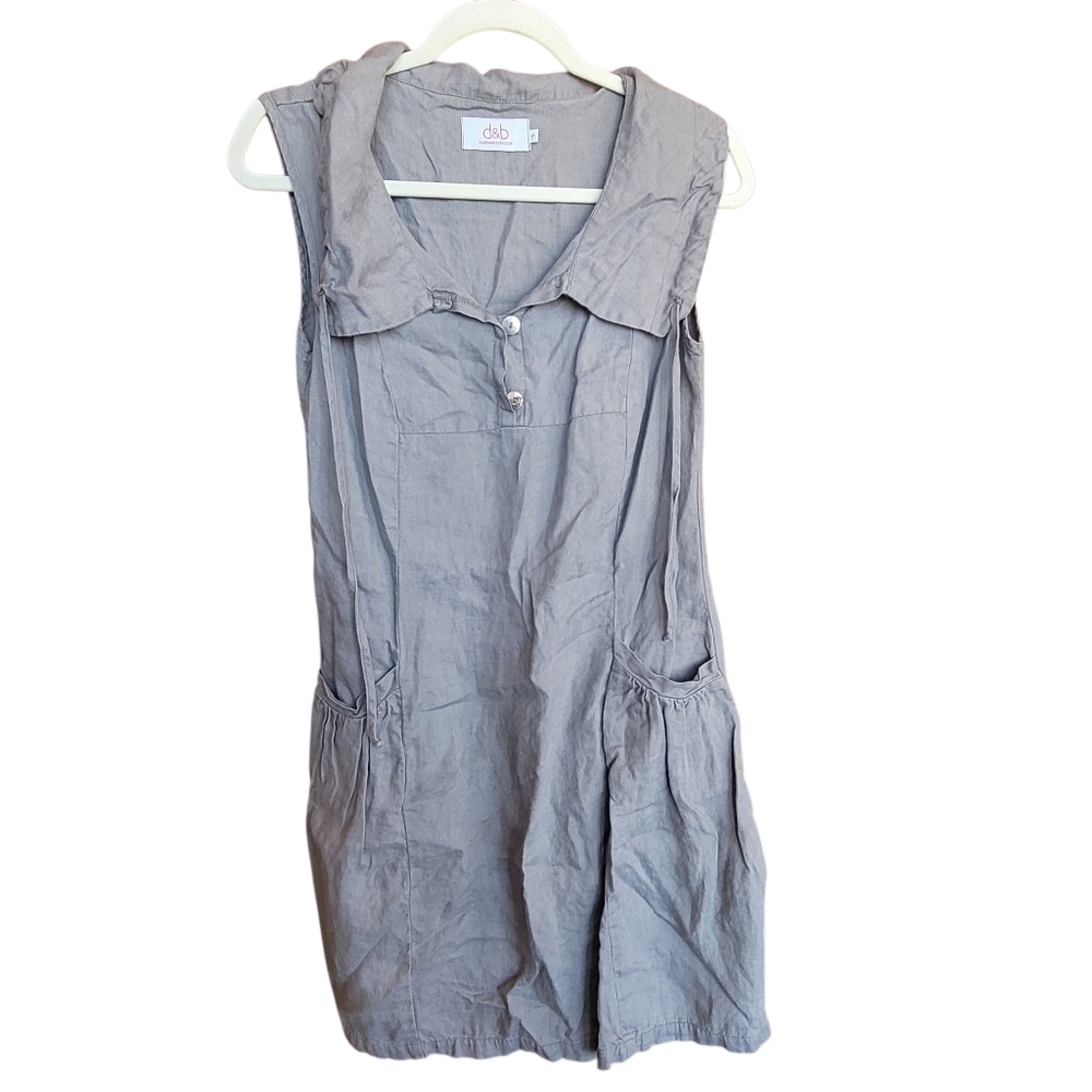 100% Linen Dress Small Lagenlook D&B Explorer Collection Gray Pockets